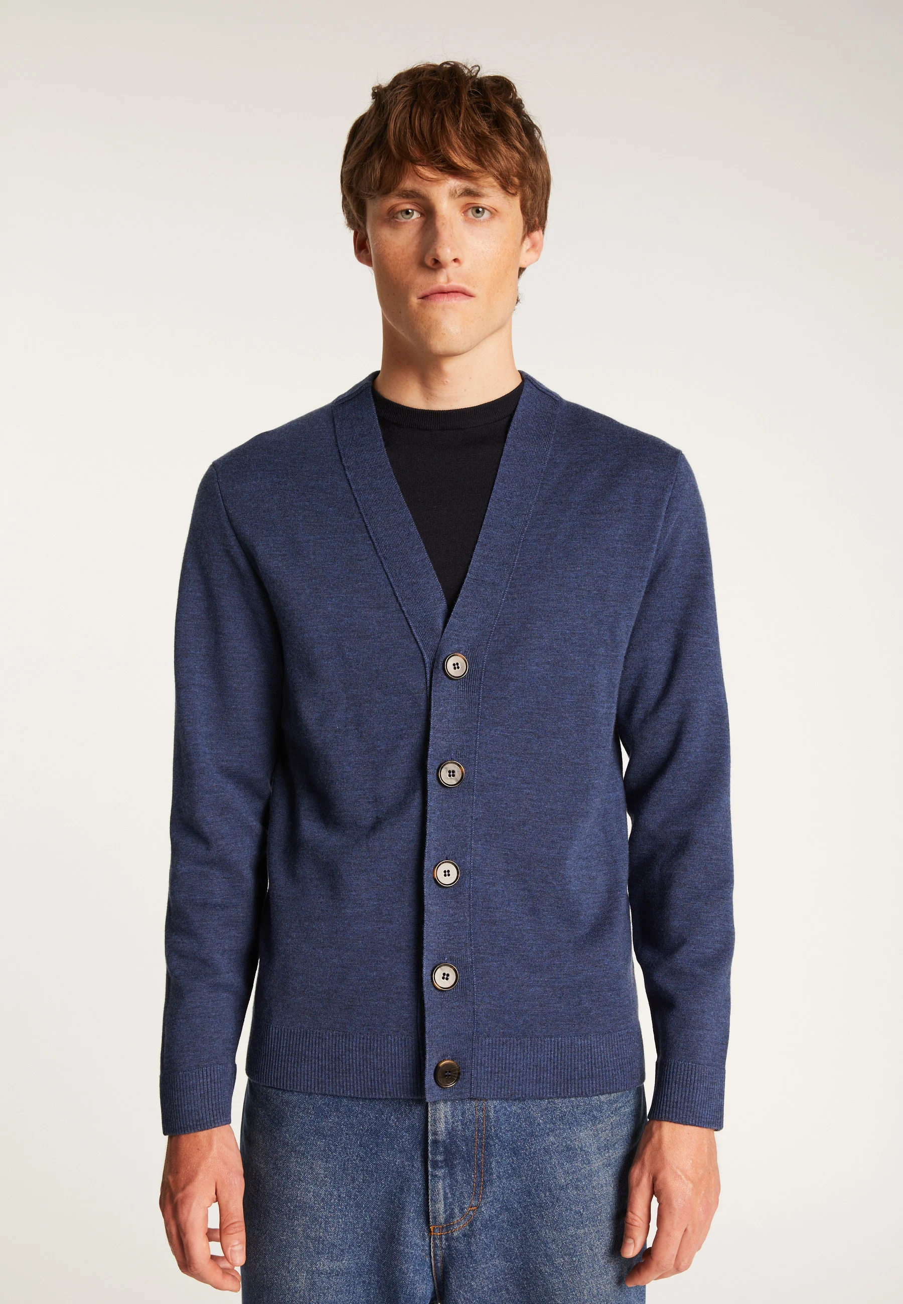EZRAAH24 - Gilet boutonné en laine mérinos | Bleu