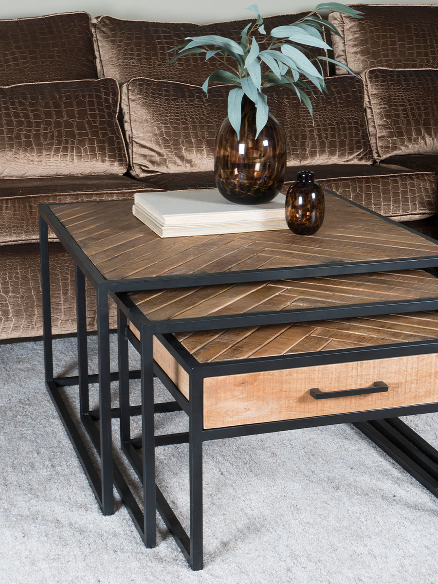 Salontafel Ruby visgraat mangohout – set van 2