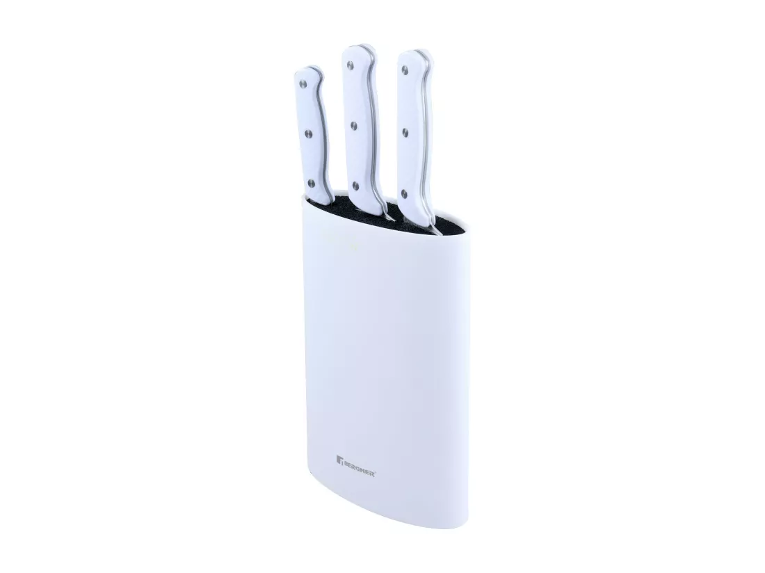 Coffret de 3 Couteaux (Chef + Santoku + Multiusage) avec Tacoma NATURELLEMENT en Acier Inox Bergner
