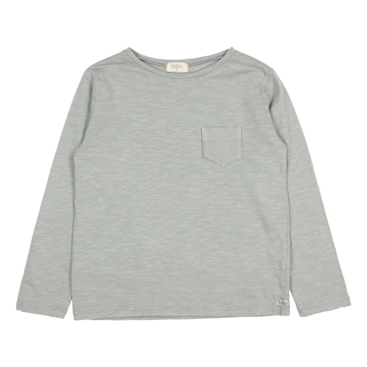 Búho T-Shirt Coton Bio Flammé Poche | Bleu gris