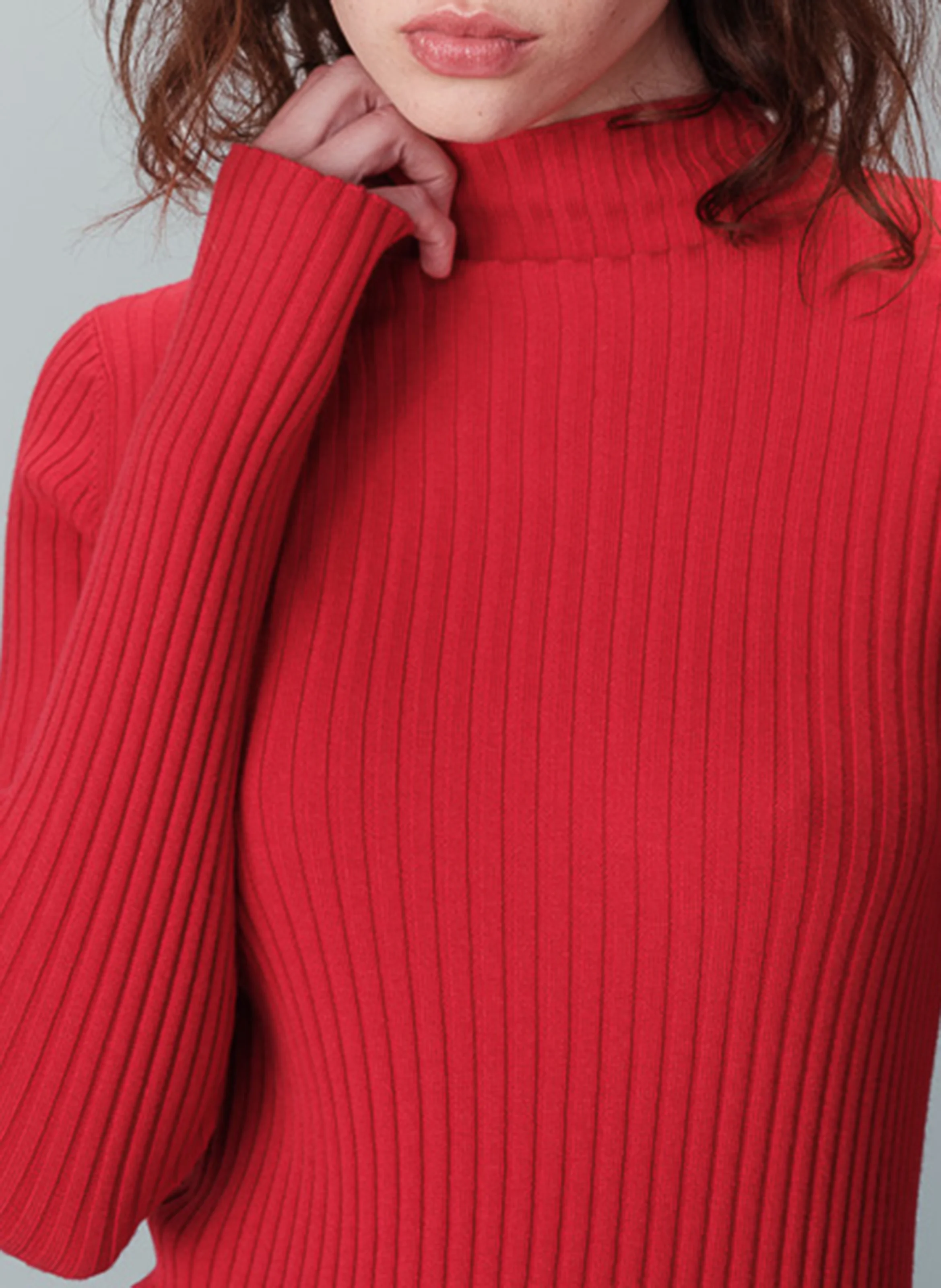 NARA - Sous-pull col montant ajusté en maille tricotée | Rouge