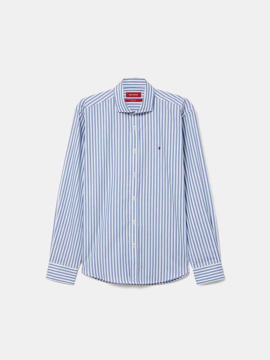 Camisa regular fit às riscas em algodão