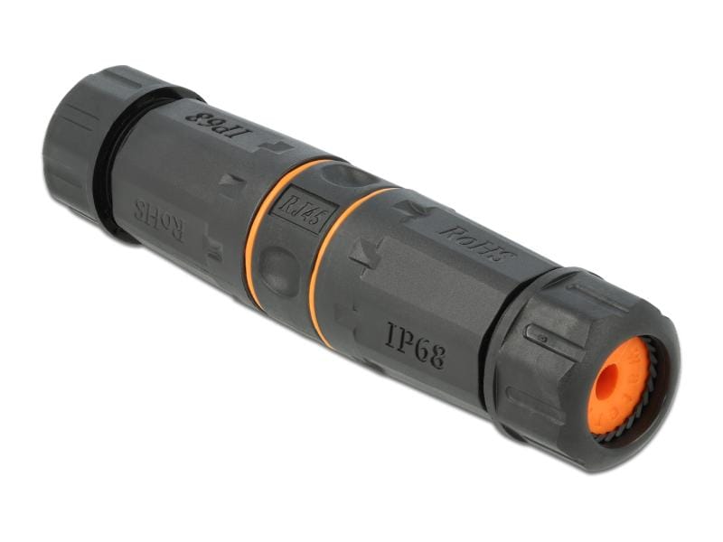 Delock Kupplung RJ-45, Cat.6A, orange, Wasserfest 1 Stück Delock Kabelverbinder RJ45 Buchse zu RJ45 Buchse Cat.6A wasserfest