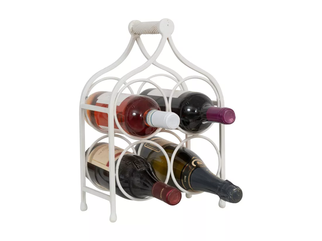 BISCOTTINI Porte-Bouteilles - Fer Forgé Finition Blanc Antique - Idéal pour la Décoration du Salon ou de la Cuisine - Casier à Vin - 24 x 14 x 35 cm - Support pour 4 Bouteilles de Vin