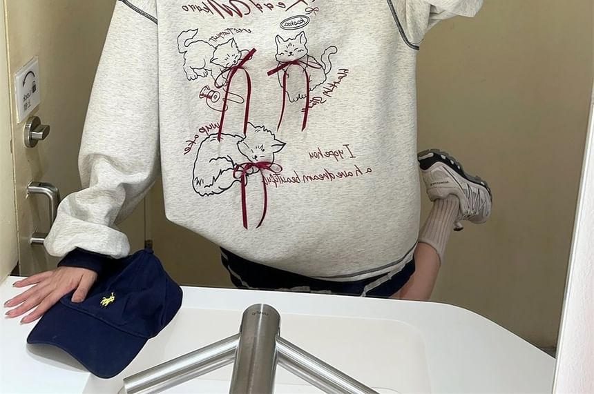 satierra - Sweatshirt met ronde hals en kattenprint