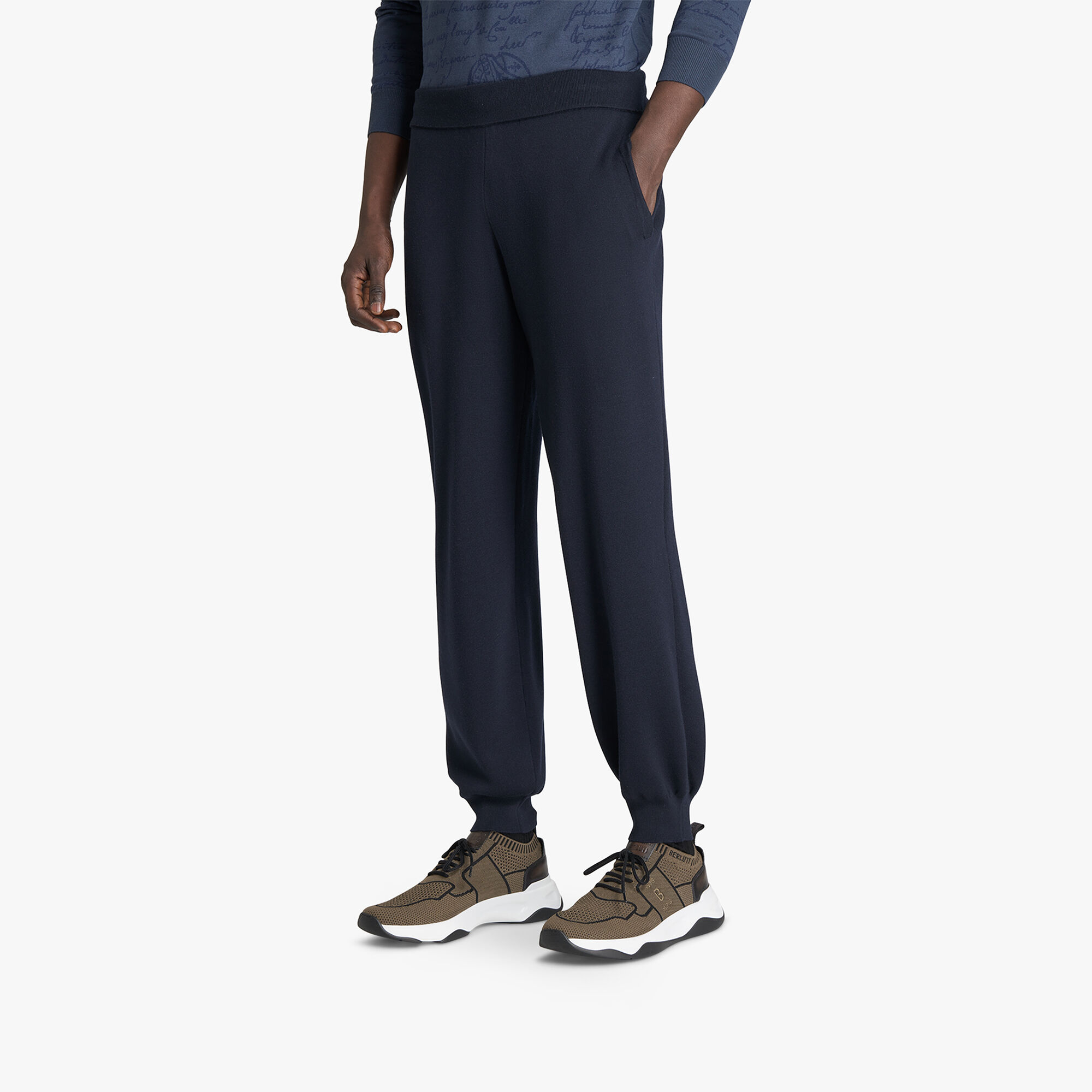 Pantalon de Jogging En Laine Avec Details En Cuir