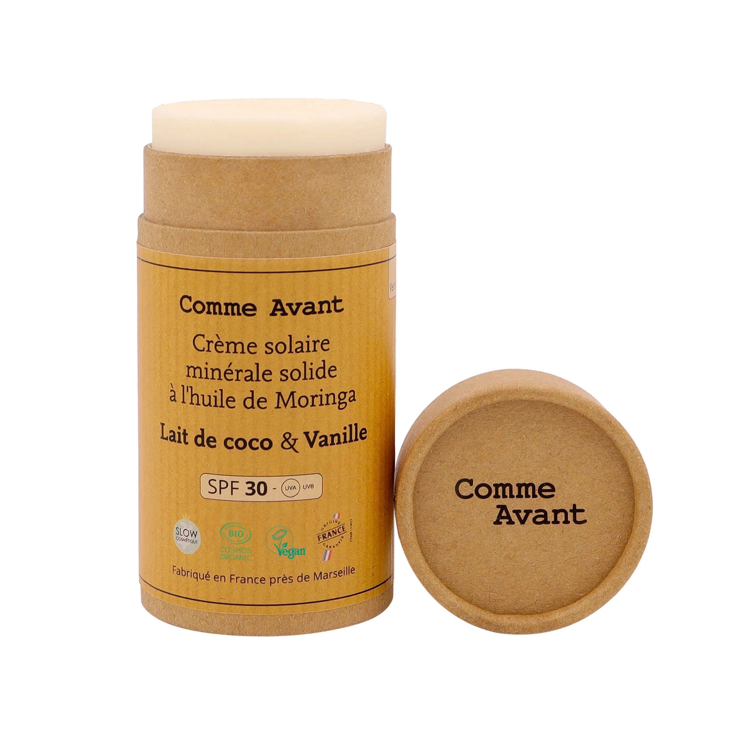 Crème solaire SPF30 minérale solide à l'huile de moringa - Version 3 - 1 crème solaire - 80g / Brut sans parfum