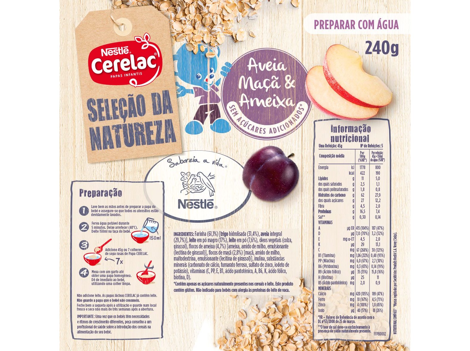 FARINHA LÁCTEA CERELAC AVEIA MAÇÃ AMEIXA 240G