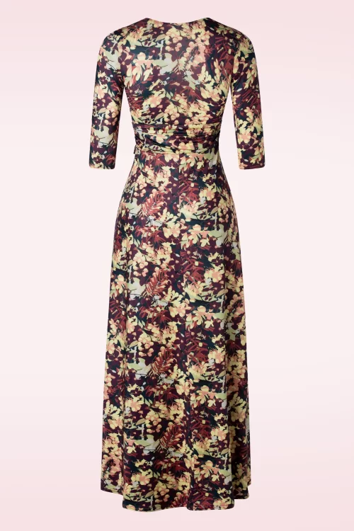 Vintage Chic for Topvintage Fresia Flower maxi jurk in wijnrood