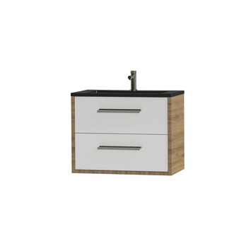 Tiger Badkamermeubel Boston 80 cm Chalet Eik met Polybeton Wastafel Mat Zwart en Ronde Grepen RVS