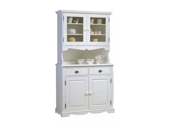 Buffet Vaisselier Blanc 4 Portes Style Anglais 6 Niches L 101 H 186 P 42 cm