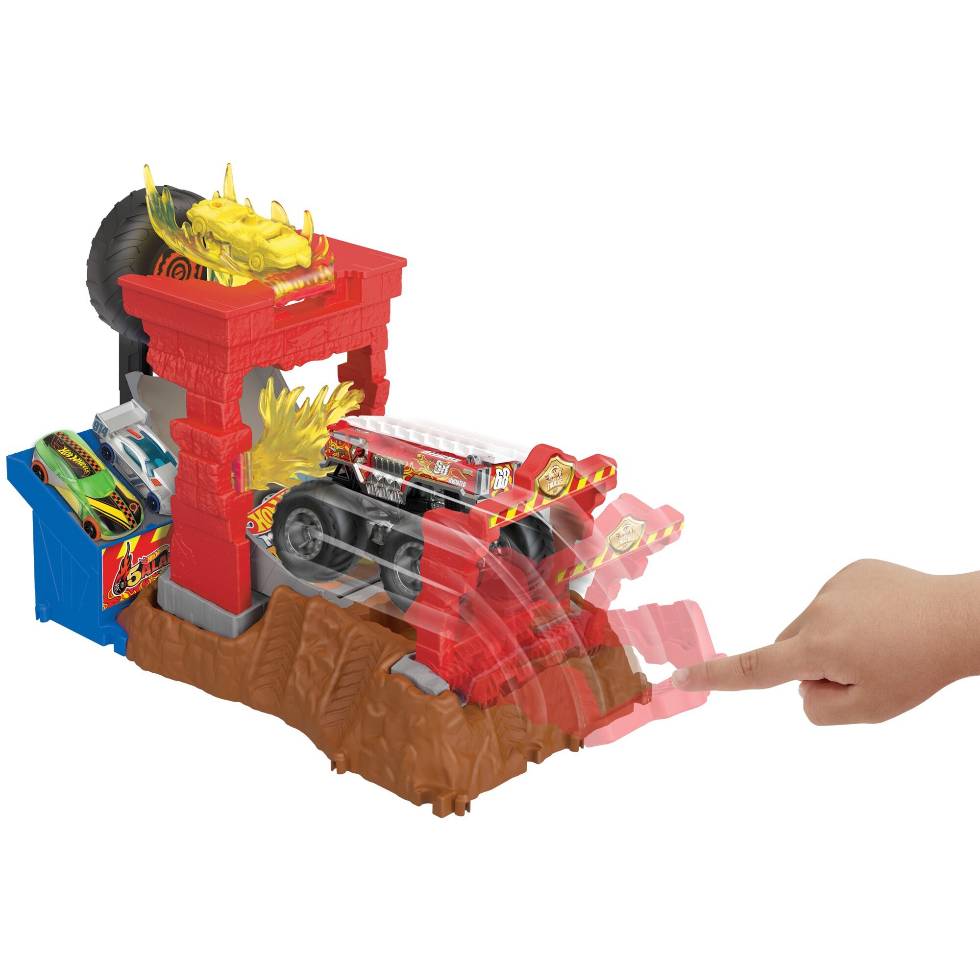 Mattel Rennbahn Monster Trucks Arena World: Entry Challenge - 5 Alarm's Fire Smash Through