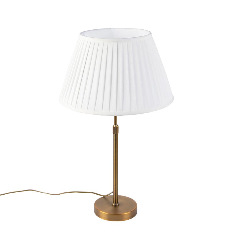 Bronze tafellamp met plisse kap wit 35cm - Parte