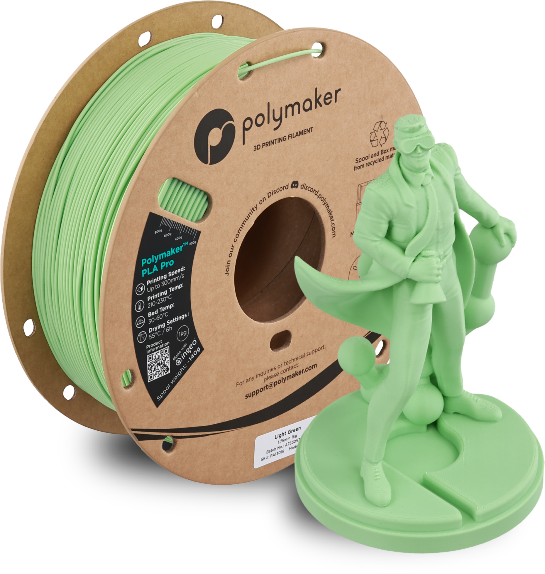 Polymaker  PLA Pro Light Green, 1,75 mm / 1000 g    Neue, verbesserte Formulierung: Hochleistungs-High Speed-PLA in Light Green