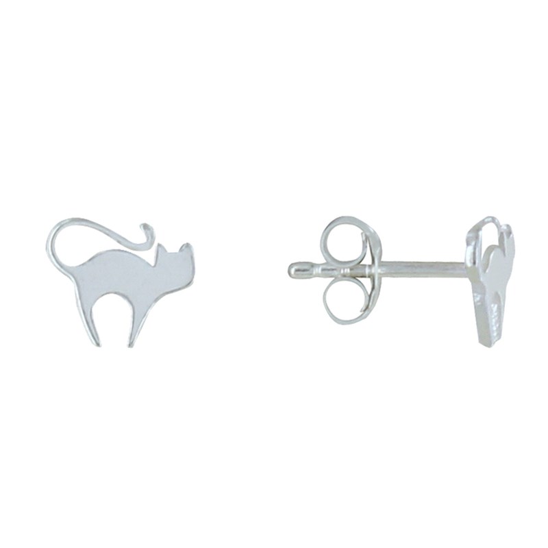 Boucles d'Oreilles Argent Silhouette de Chat