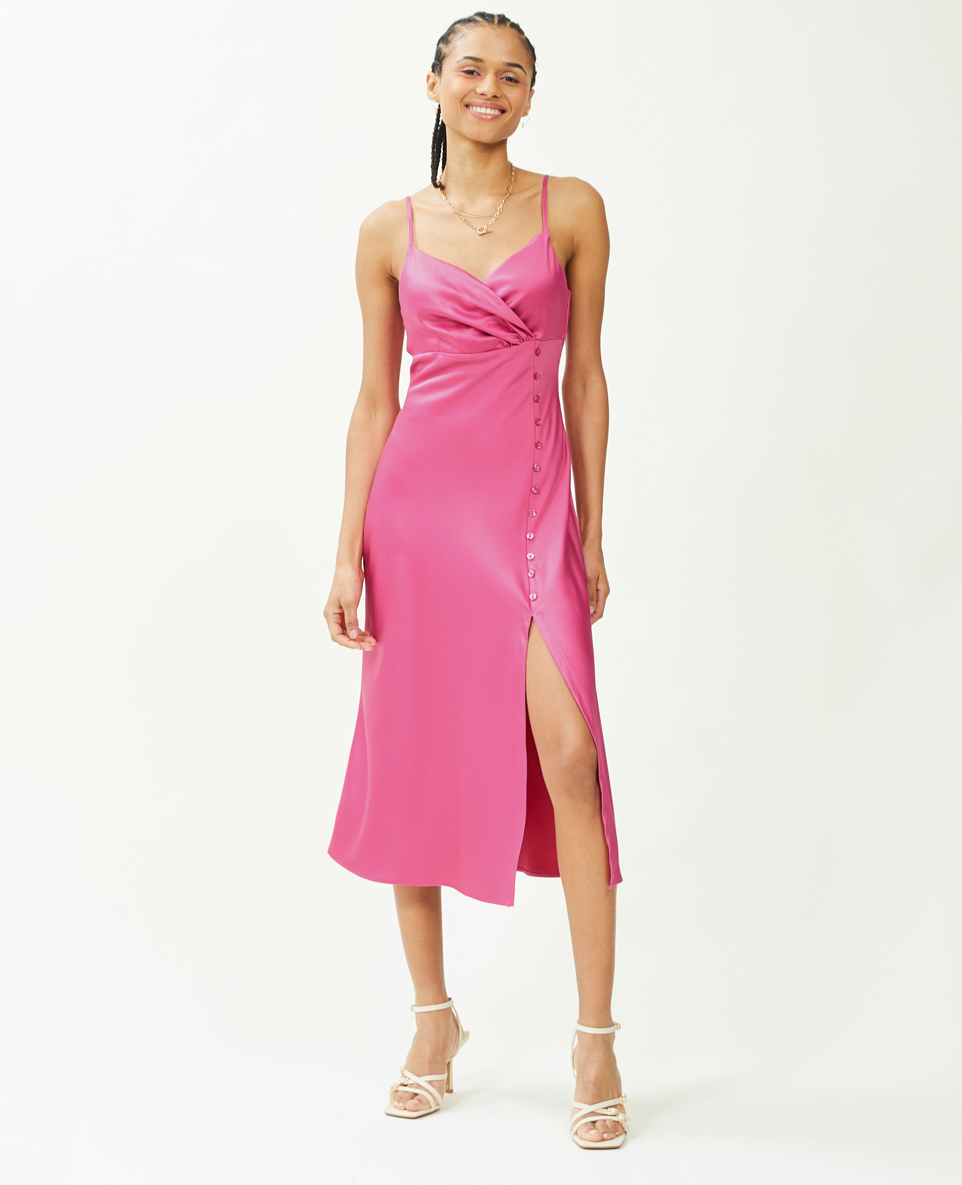 Robe longue satinée - Rose