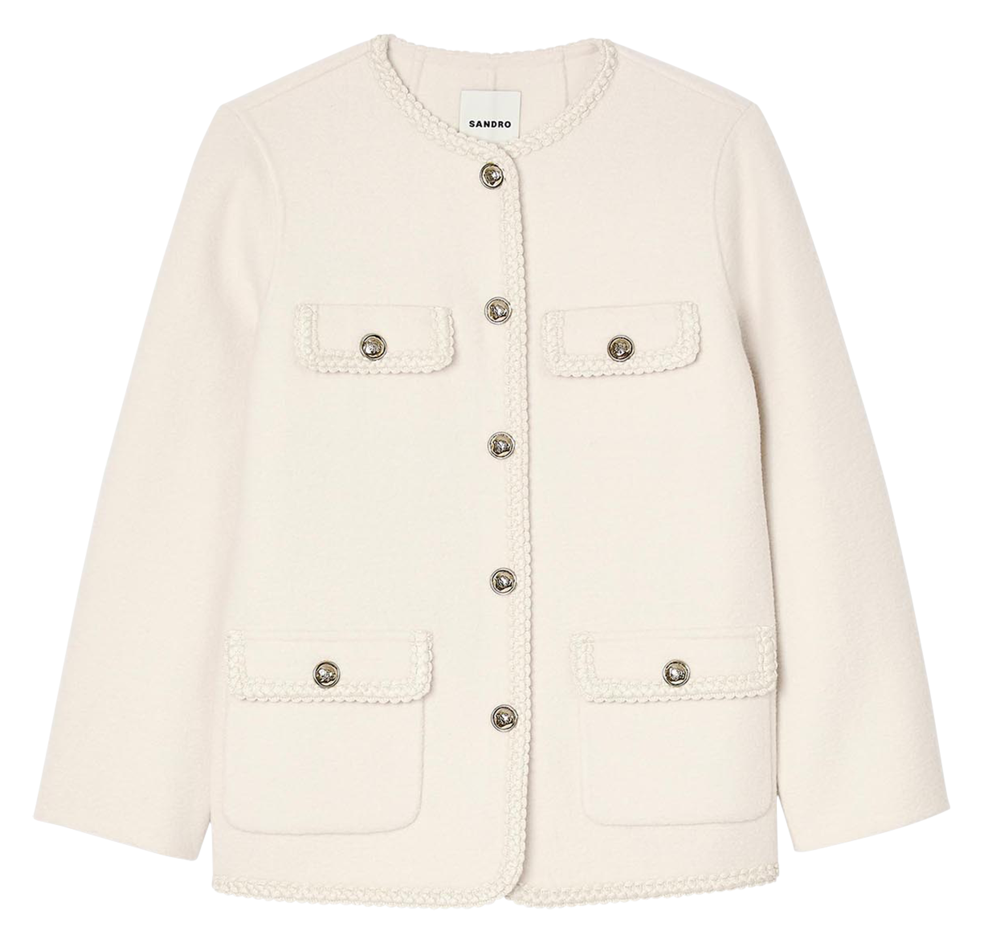 Manteau col ron rond en laine mélangée | Blanc