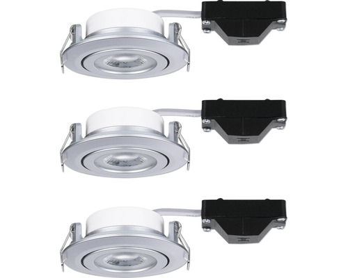 Paulmann LED inbouwspots set, 3-traps dimbaar, 3 x 6 W, 550 lm, 3000 K, Ø 8,2 cm, draaibaar, chroom/mat, 3 stuks, 230V