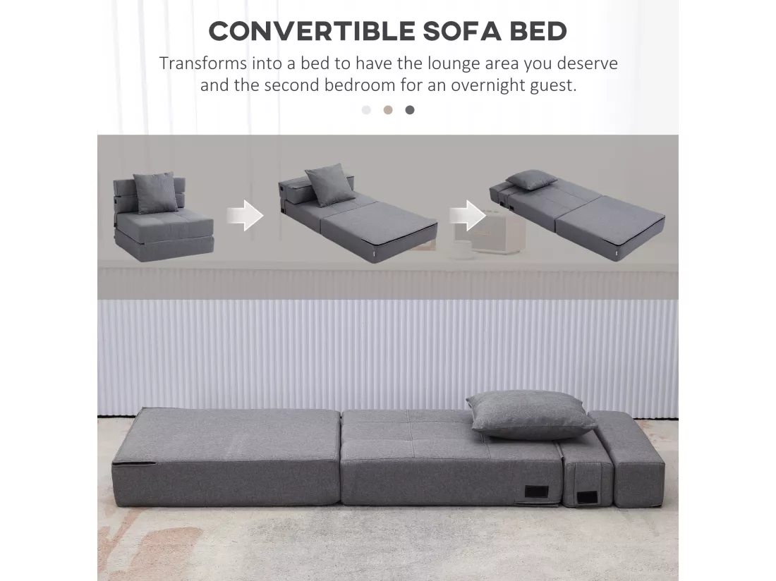 Chauffeuse canapé-lit convertible 1 place - coussin déhoussable inclus - tissu gris