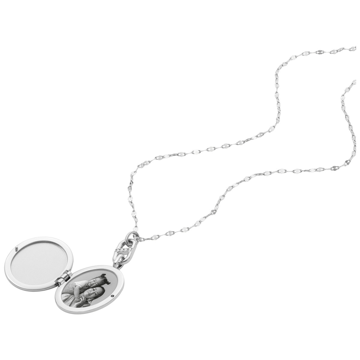 Collier FOSSIL acier inoxydable porte photo 45 cm