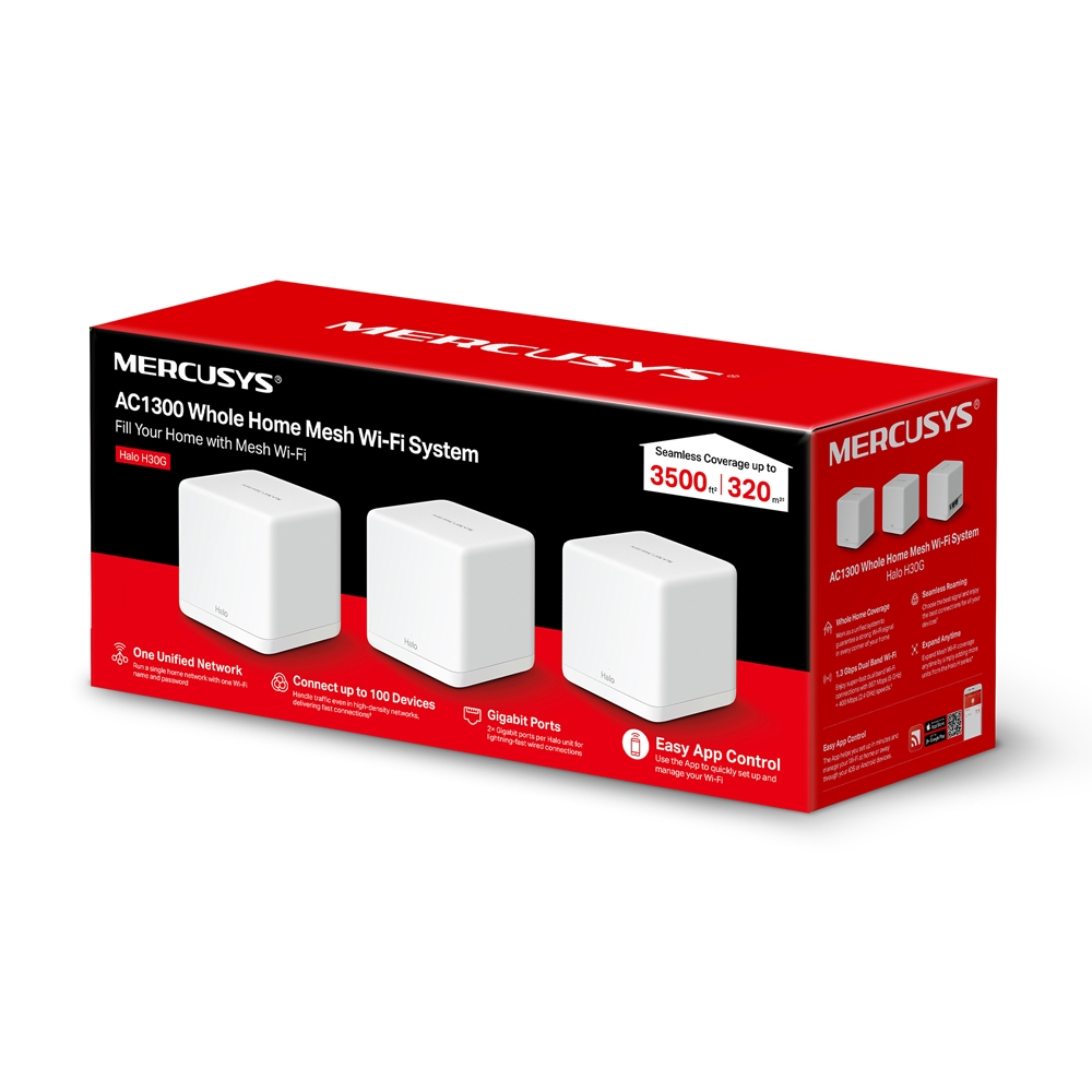 SISTEMA MESH WIFI MERCUSYS AC1300 HALO H30G(3-PACK)