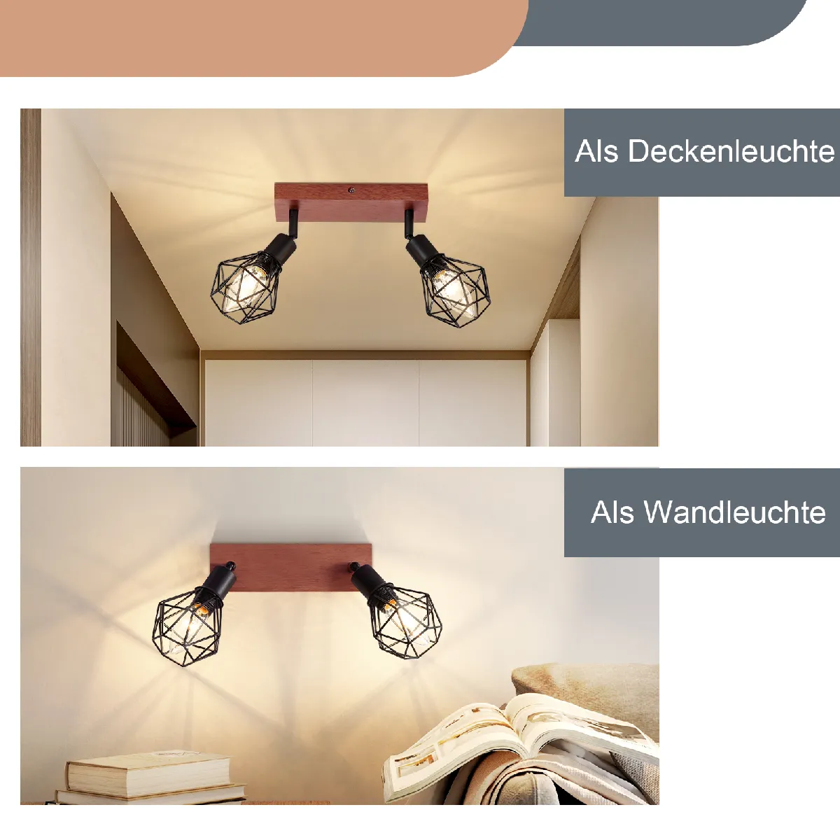 NETTLIFE 2 spots de plafond noir bois