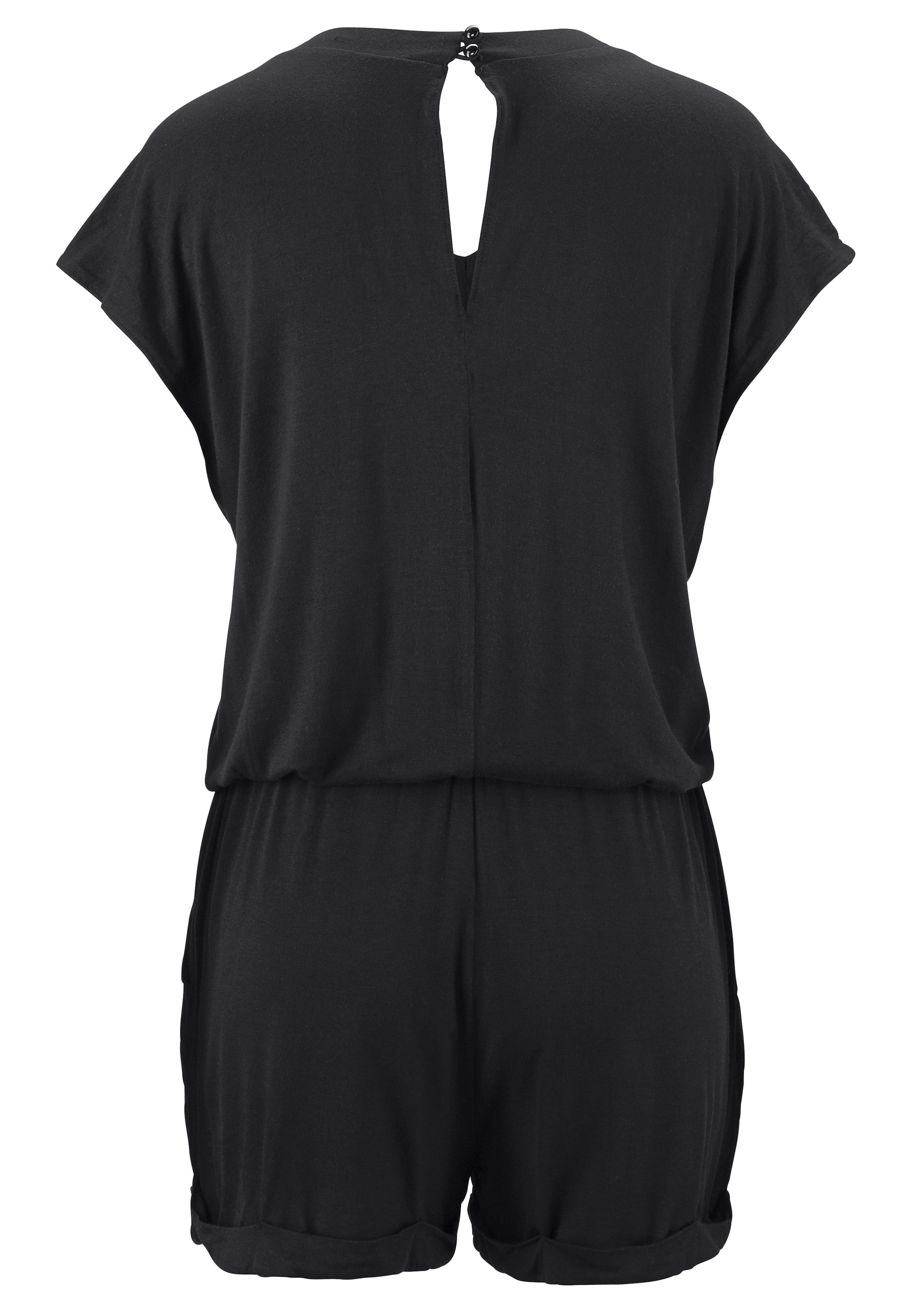 LASCANA Kurzoverall mit V-Ausschnitt, elastischer Jumpsuit mit Taschen