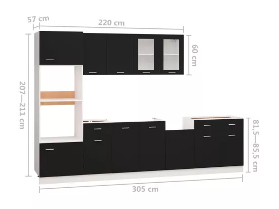 Ensemble de meubles de cuisine 7 pcs Noir Aggloméré
