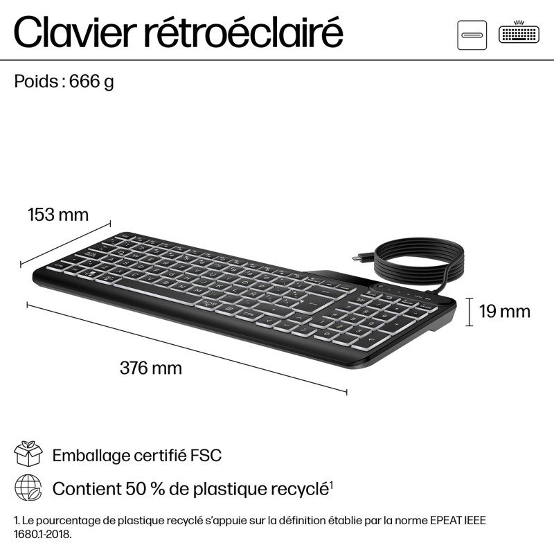 Clavier filaire HP 405 rétroéclairé