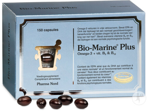 Pharma Nord Bio-Marine Plus Oméga-3 + Vitamine B9 & B12 Cœur/Vue/Cerveau 150 Gélules