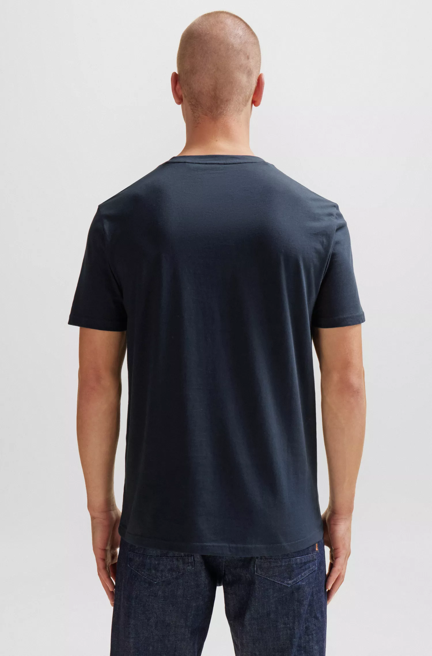 Camiseta BOSS laranja em malha de algodão com logotipo emborrachado.