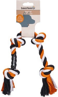 Beeztees hondenspeelgoed flostouw 4 knopen zwart/oranje 140 g