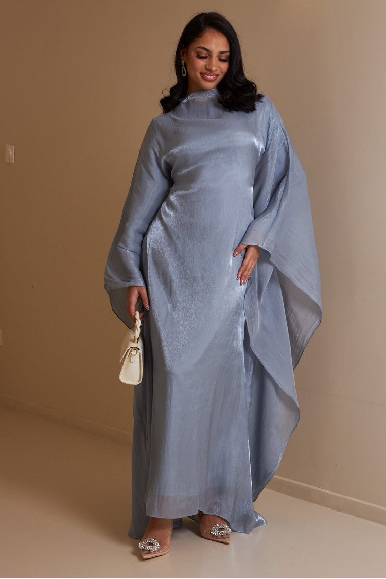 Ensemble 2 pièces robe + gilet à enfiler satiné bleu