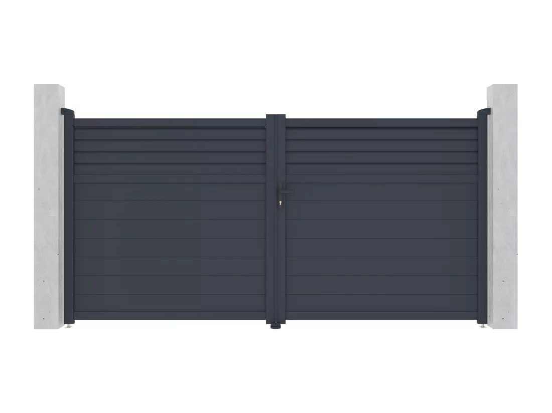 Portail électrique battant aluminium persienné L355 x H181 cm anthracite - VIAZO