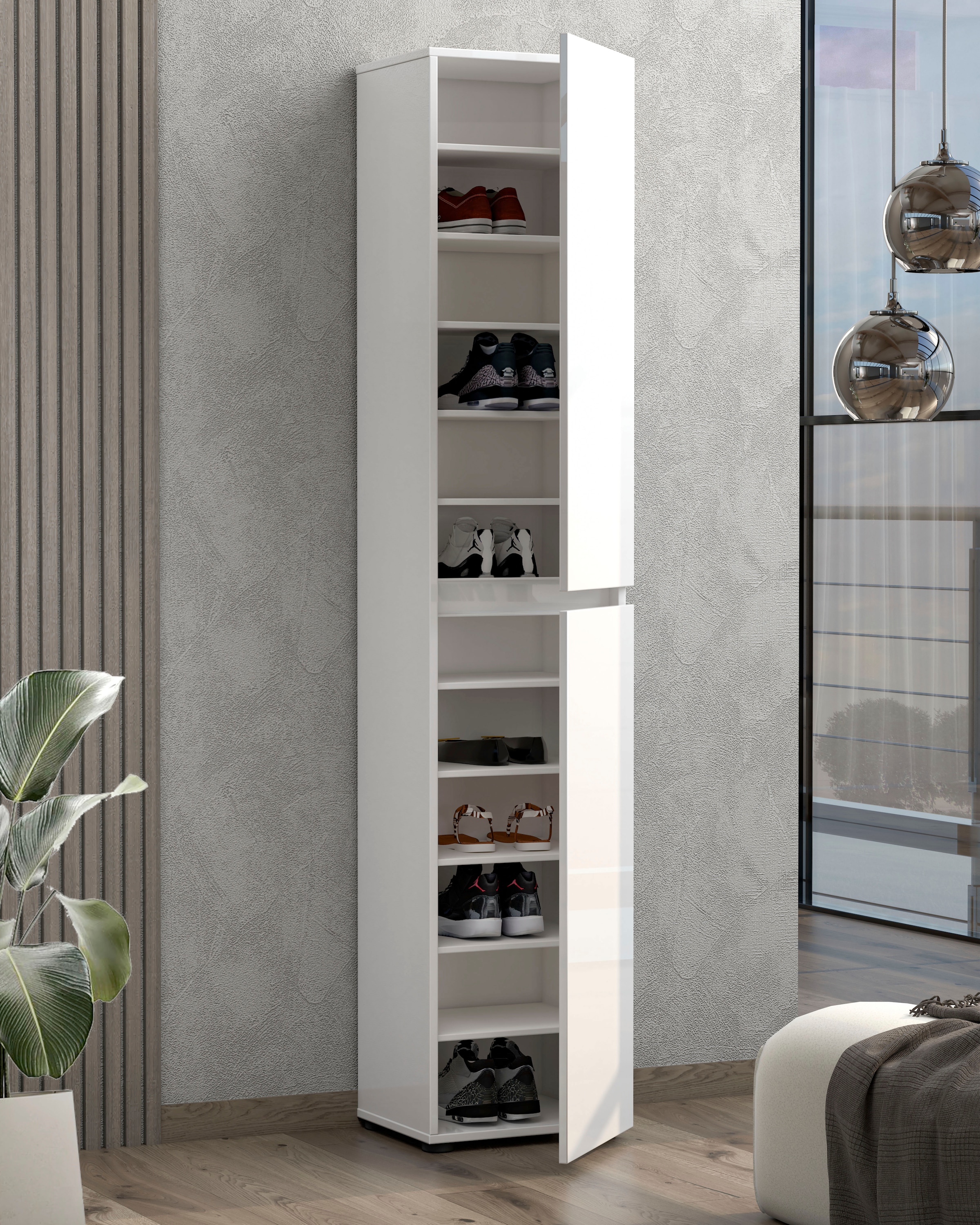 INOSIGN Schuhschrank »Mister,Schuhkommode,Schuhmöbel,Schuhablage,Schuhregal« Breite 40 cm, Höhe 200 cm, Tiefe 34 cm, 2 Türen, 12 Fächer, hochglanz