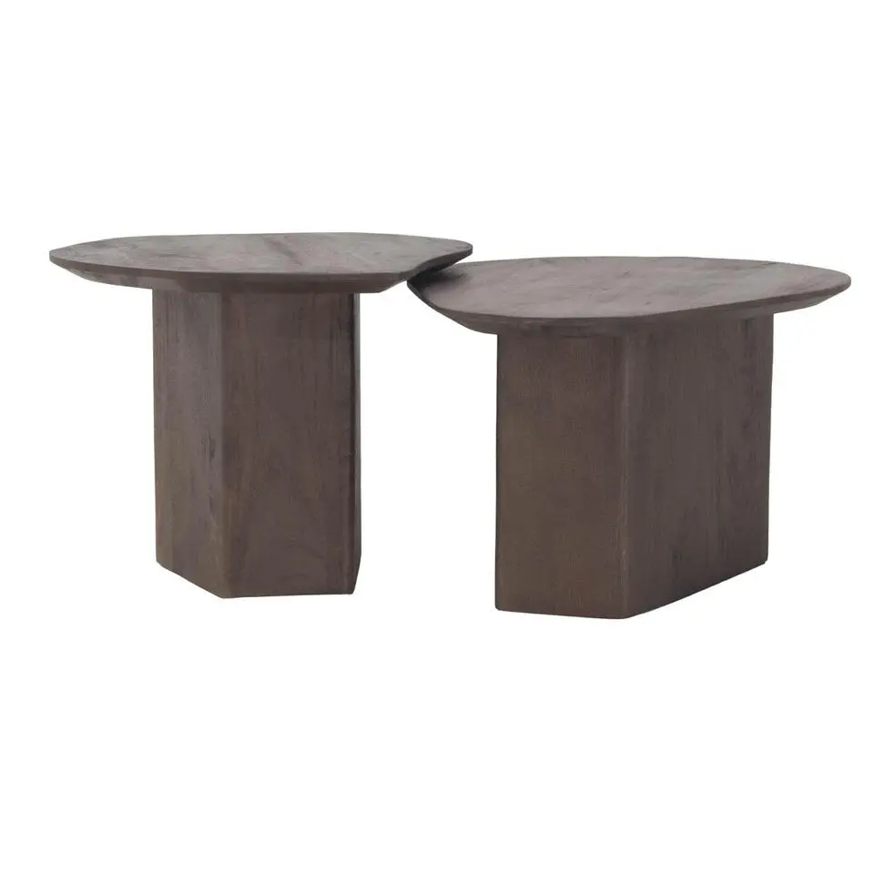Salontafel Mangohout Bruin - Set Van 2 - 70x60x35cm - Jinte