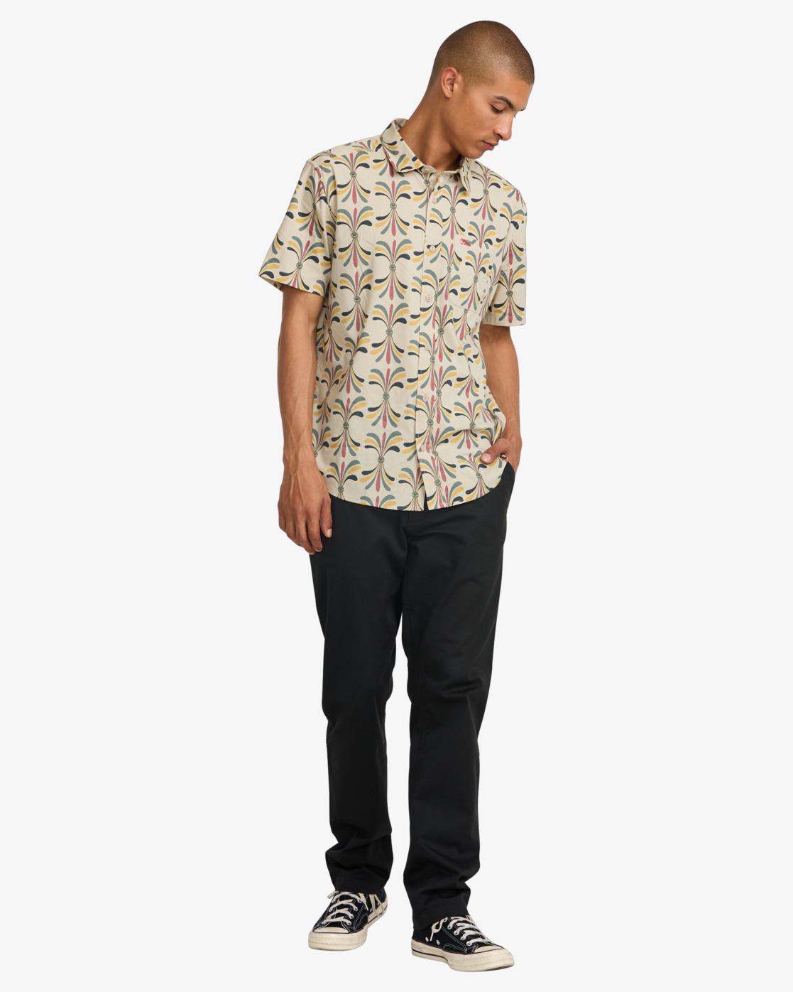 Rvca LA Eye Floral Woven SS Light Khaki