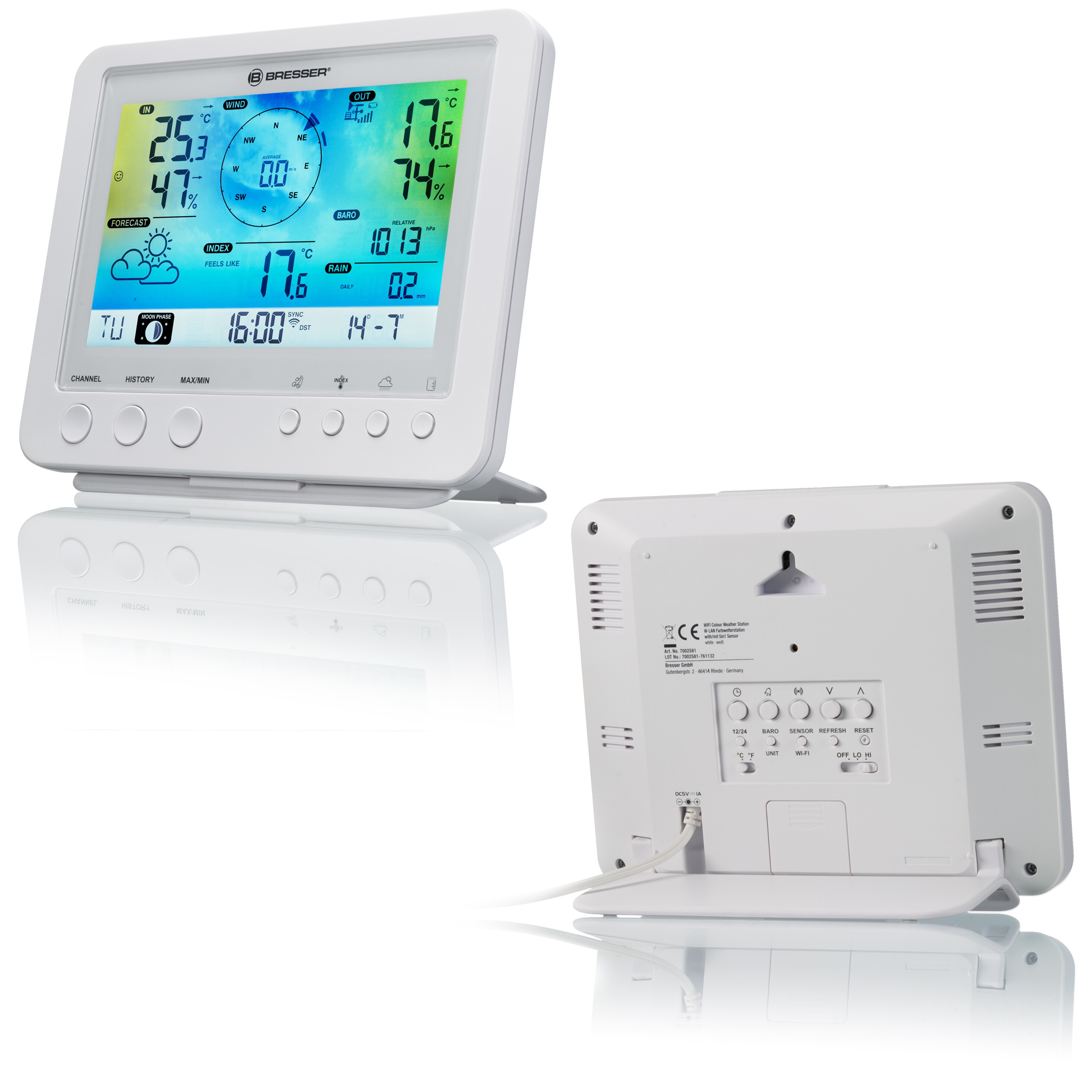 BRESSER WLAN-Farbwetterstation mit 5-in-1-Profi-Sensor weiß