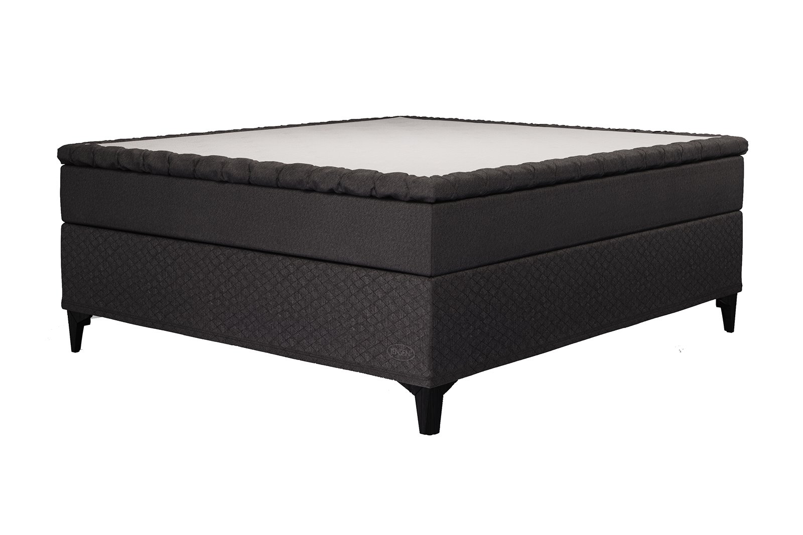 Majestic Exact kontinentalseng med 2 Exact, tekstil 198/208 antrasitt, medium/fast, seamless, Majestic overmadrass, Eicon ben 14 cm sort m.støtteben