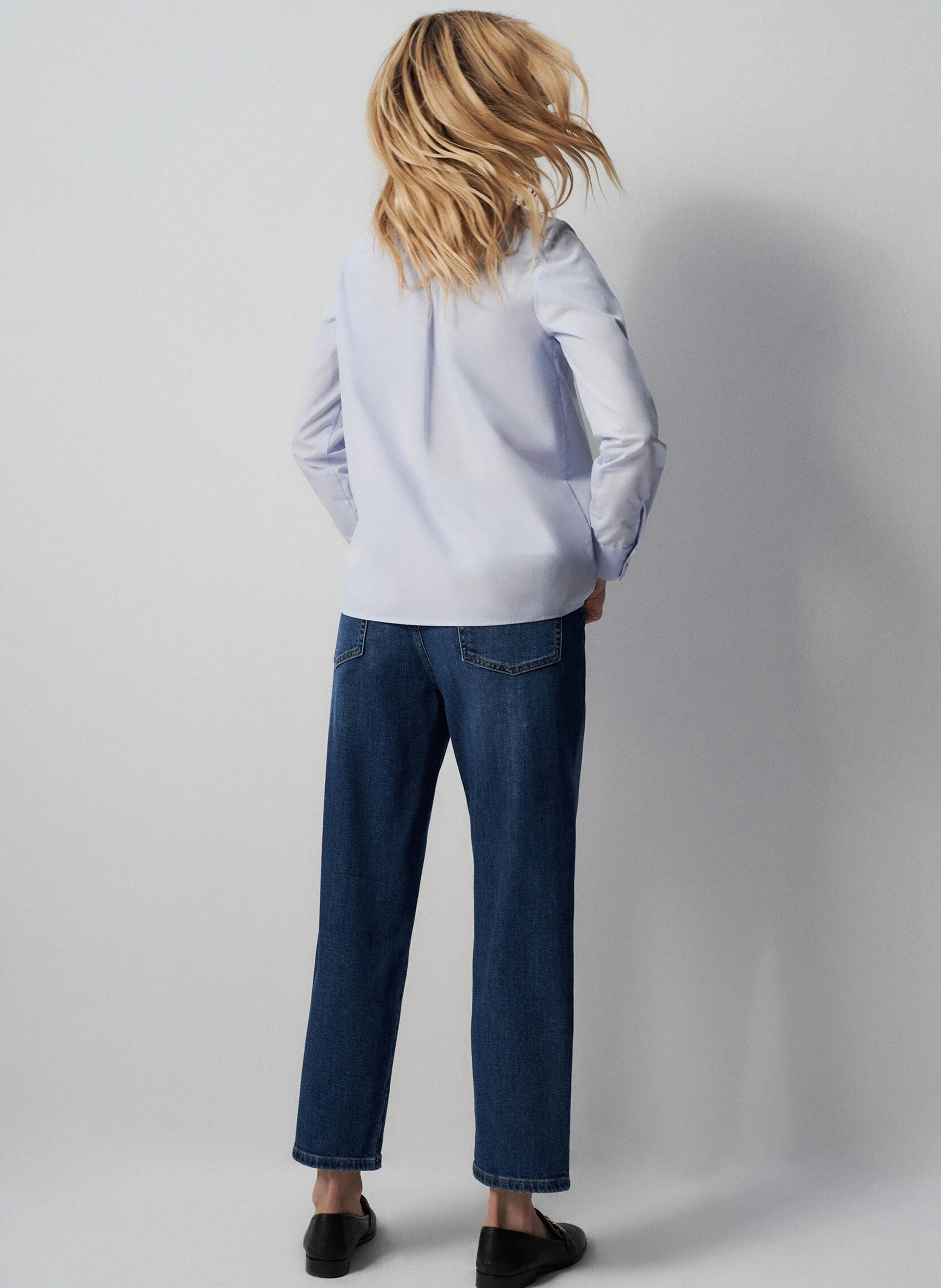 BRENDA2 - Chemise ajustée col classique en coton | Bleu