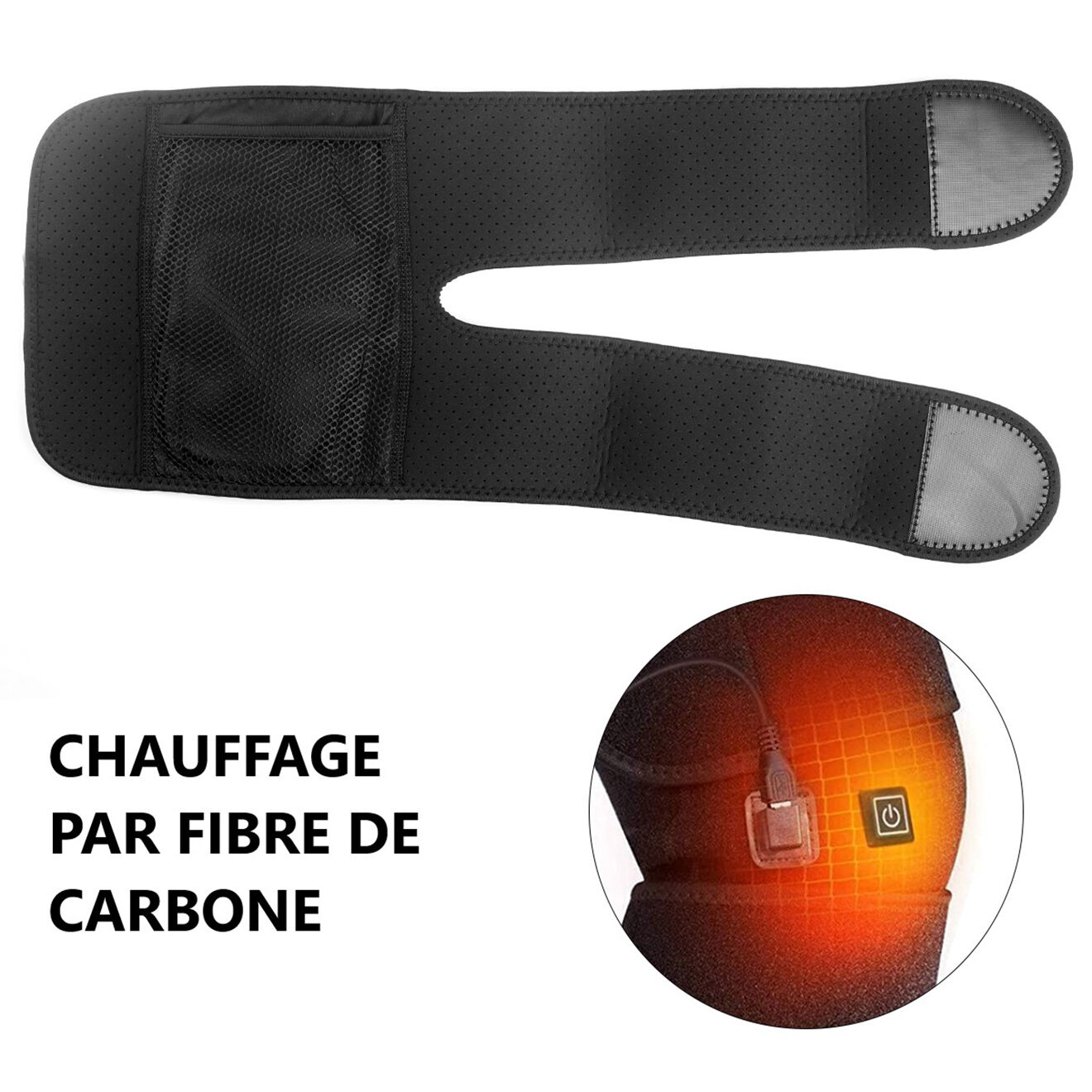 Onamaste Genouillère thermothérapeutique chauffante noire - 28x22x0.5 cm