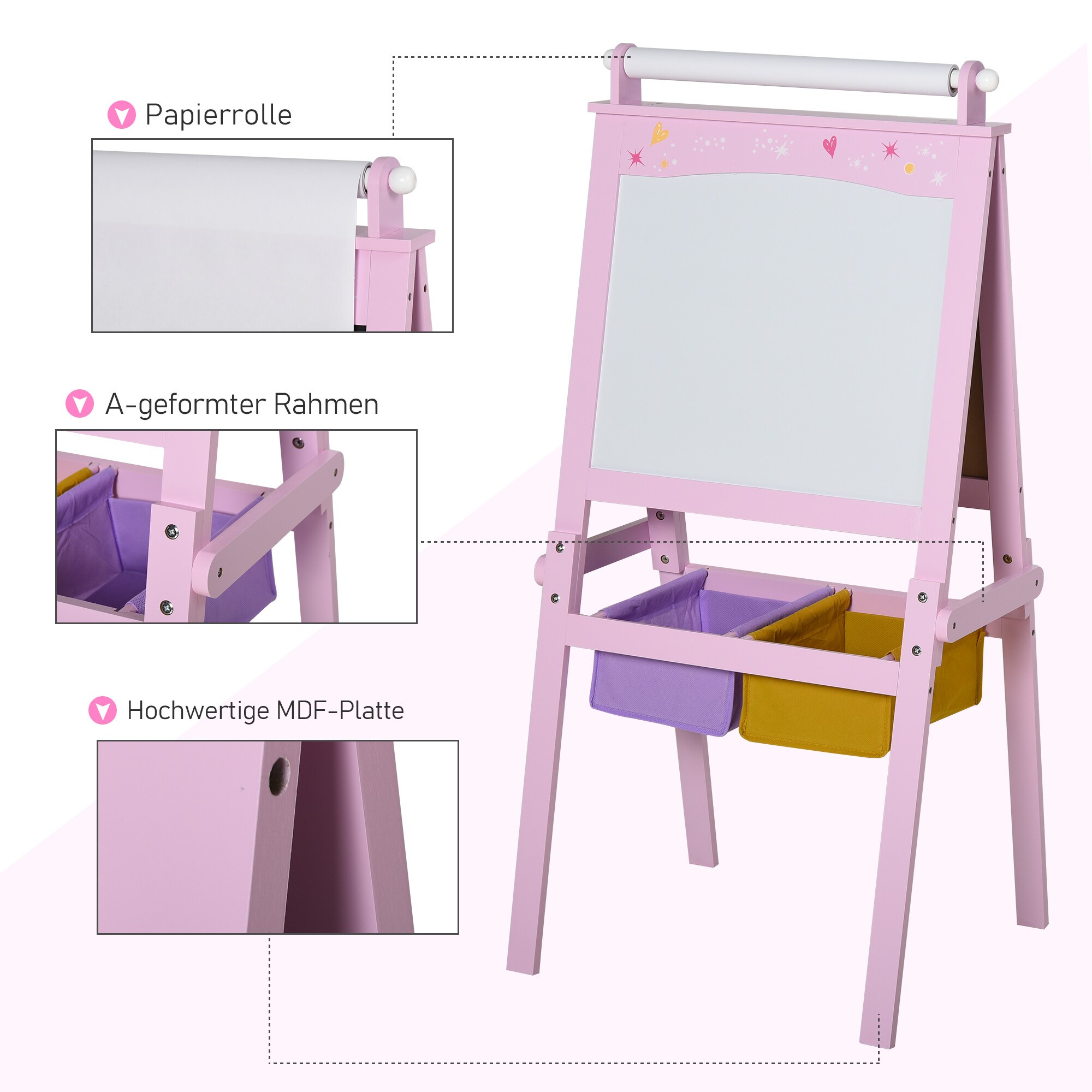 HOMCOM 3in1 Kindertafel rosa 58,5 x 50,5 x 118 cm (LxBxH)