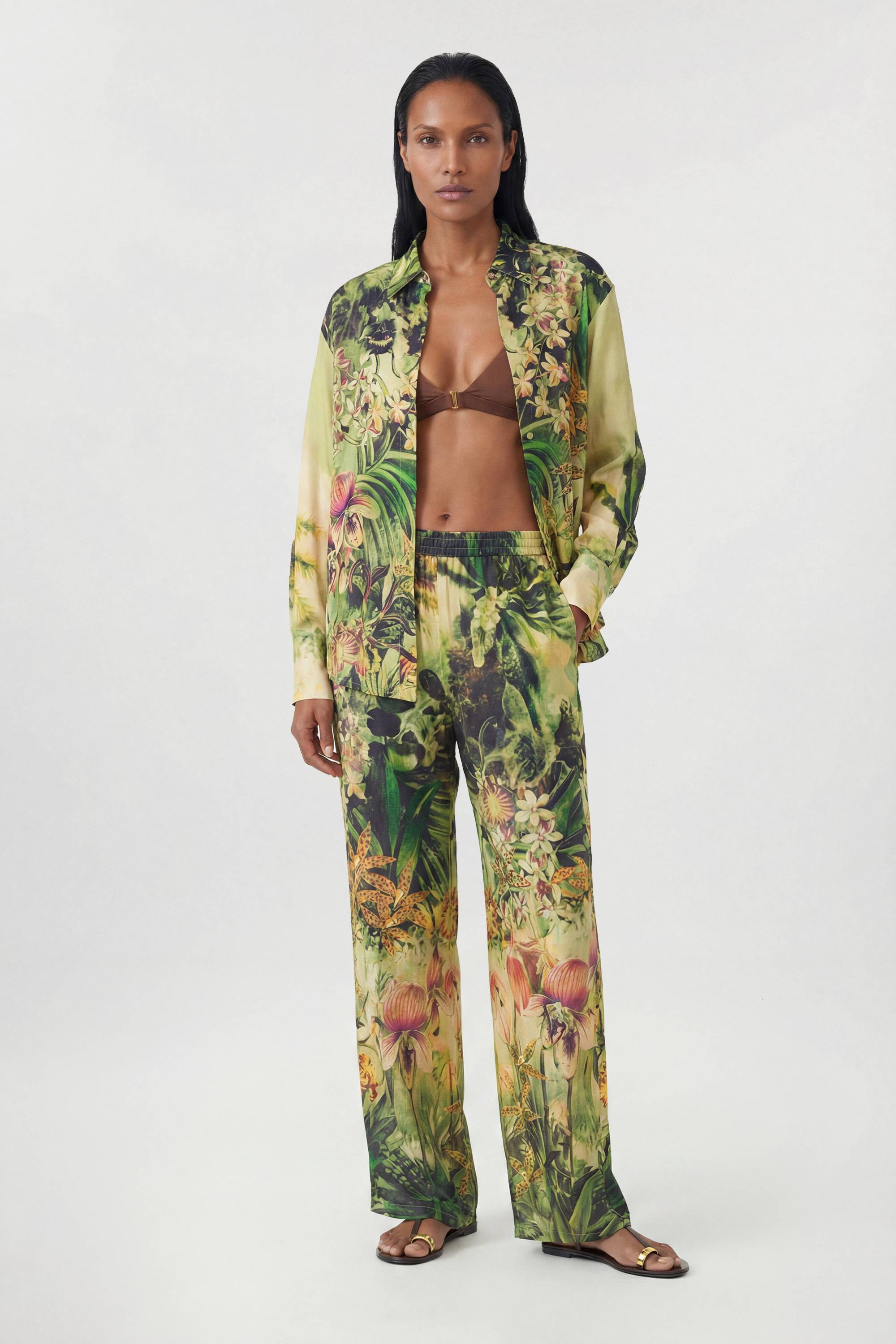 KarenMillen Pantalon Cache-maillot En Viscose Filée Imprimé Tropical Plage