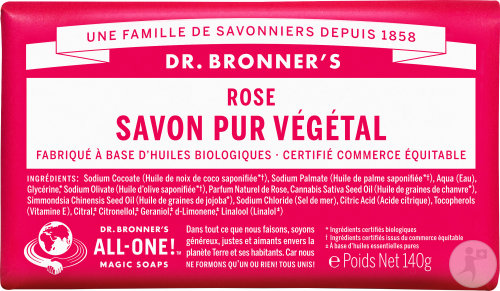 Dr Bronner's Pain De Savon Rose Visage Et Corps Toutes Peaux 140g