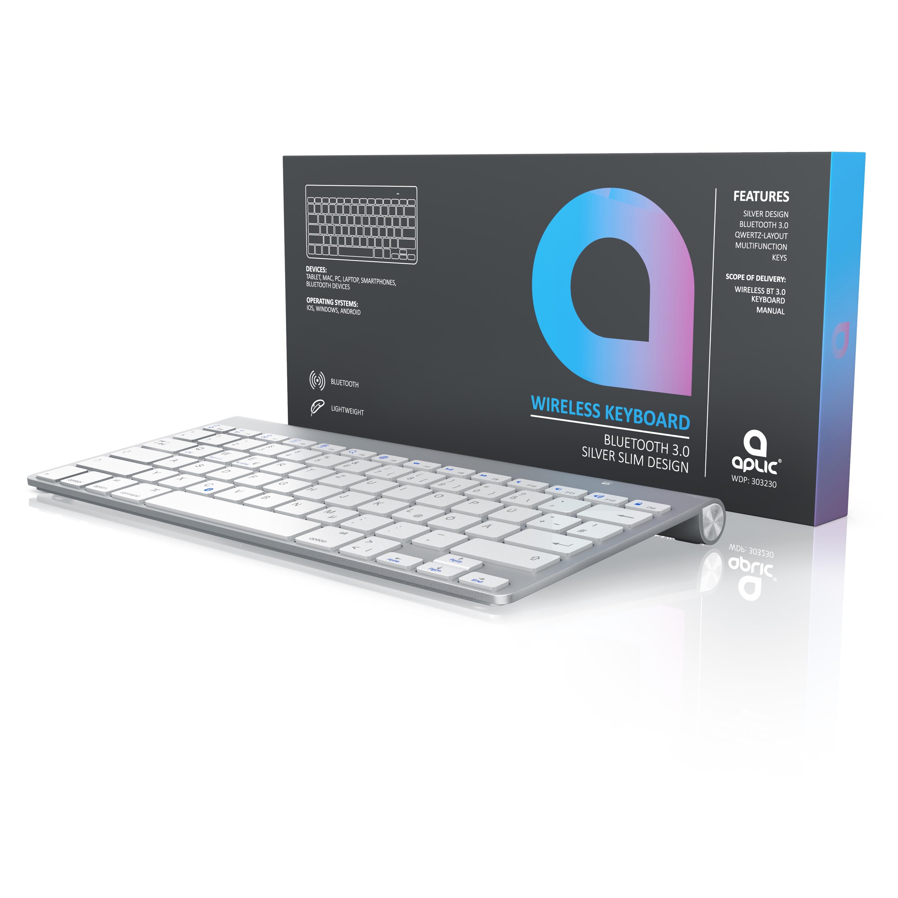 Aplic Bluetooth-Tastatur für iOS, Android, Windows QWERTZ Layout/ bis zu 10m Reichweite