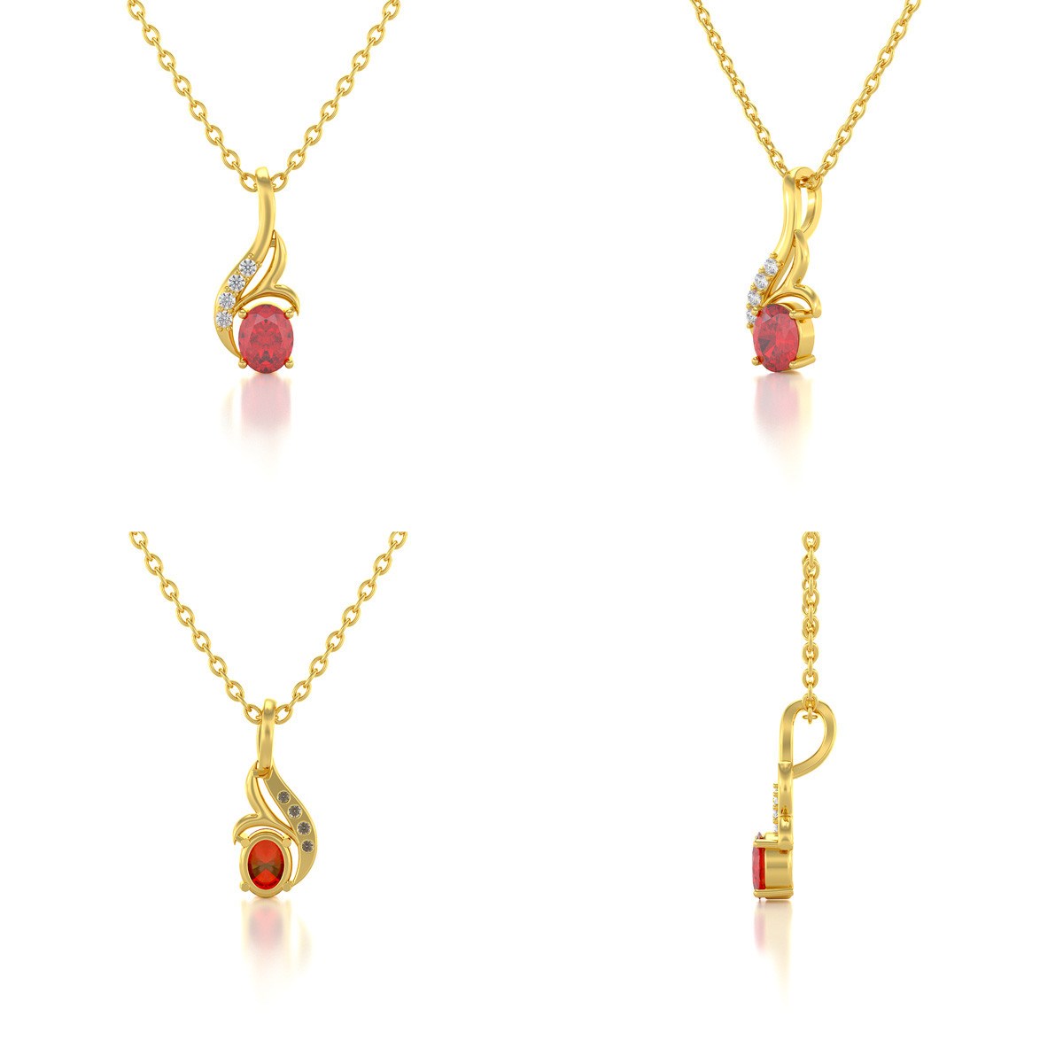 Collier Pendentif ADEN Or 585 Jaune Rubis et Diamants Chaine Or 585 incluse 0.75grs