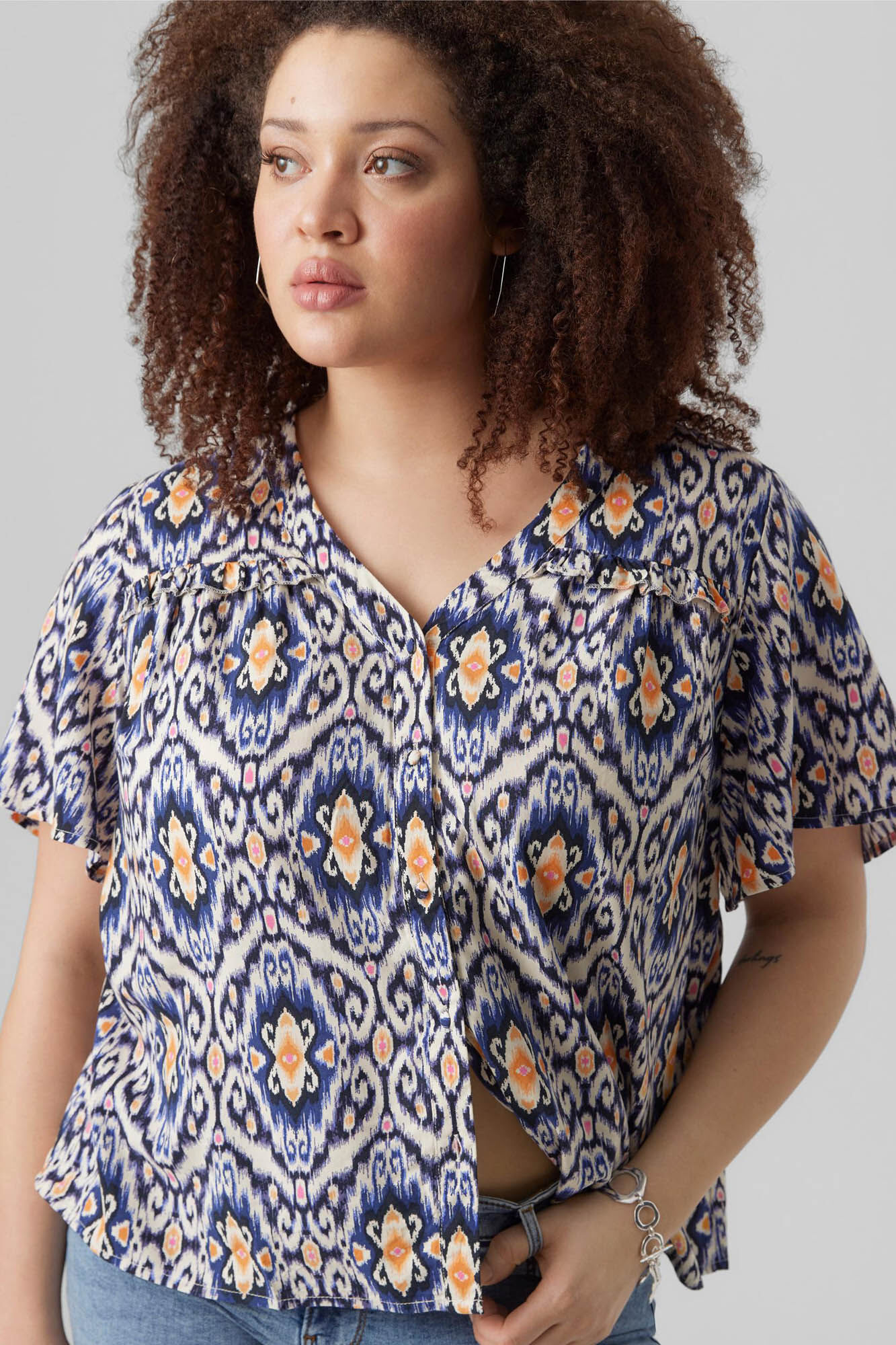 Blusa básica de manga curta Curve - Azul Marinho