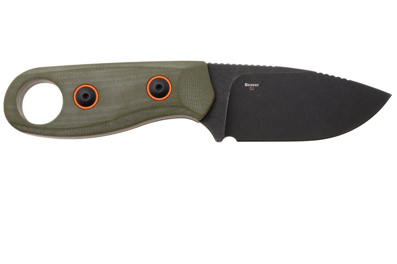 Kizer Beaver 1078A1 Blackwashed D2, Olive Green G10, vaststaand mes
