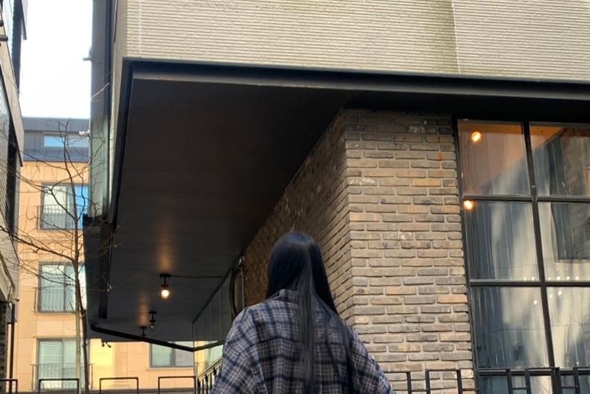 SeoulPop - Unisex geruit overhemd met lange mouwen en losse pasvorm