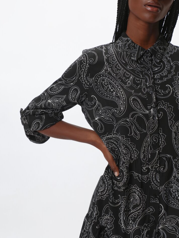 Vestido camisa de manga comprida - Preto
